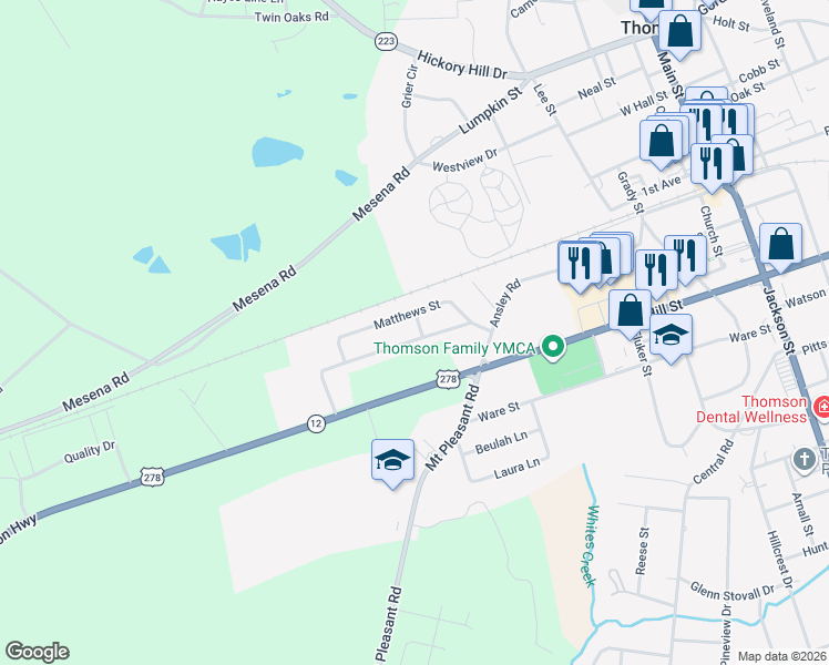 map of restaurants, bars, coffee shops, grocery stores, and more near 601-699 Robin Street in Thomson