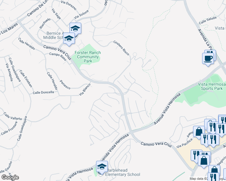 map of restaurants, bars, coffee shops, grocery stores, and more near 2312 Costa Rugosa in San Clemente