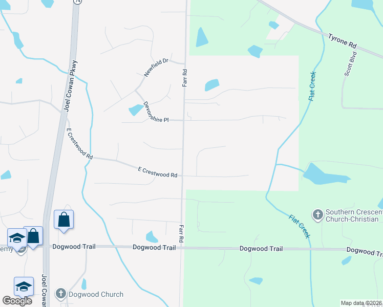 map of restaurants, bars, coffee shops, grocery stores, and more near 130 Wickham Drive in Tyrone