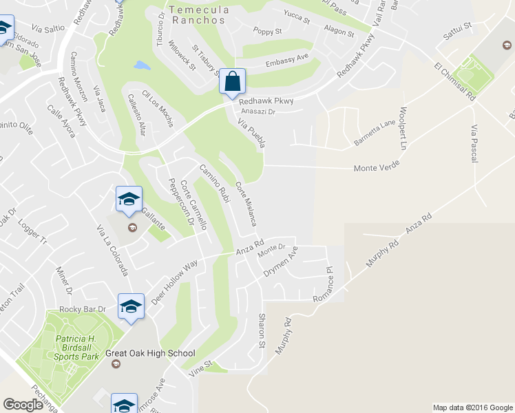 map of restaurants, bars, coffee shops, grocery stores, and more near 45904 Corte Mislanca in Temecula