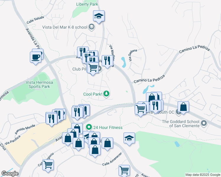 map of restaurants, bars, coffee shops, grocery stores, and more near 56 Paseo Verde in San Clemente
