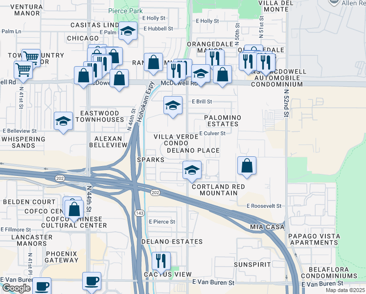 map of restaurants, bars, coffee shops, grocery stores, and more near 4753 East Moreland Street in Phoenix
