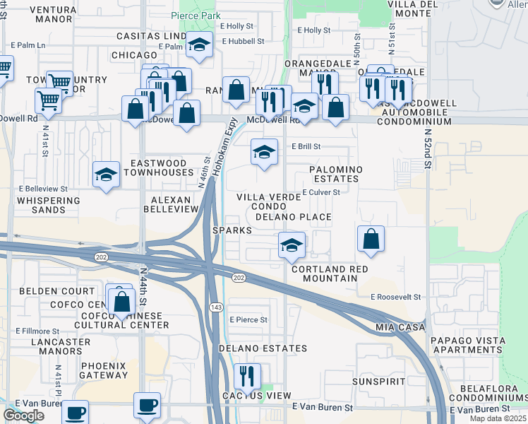 map of restaurants, bars, coffee shops, grocery stores, and more near 4753 East Moreland Street in Phoenix