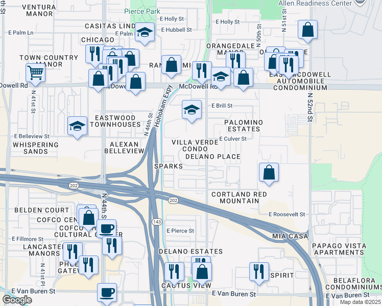 map of restaurants, bars, coffee shops, grocery stores, and more near 4753 East Moreland Street in Phoenix