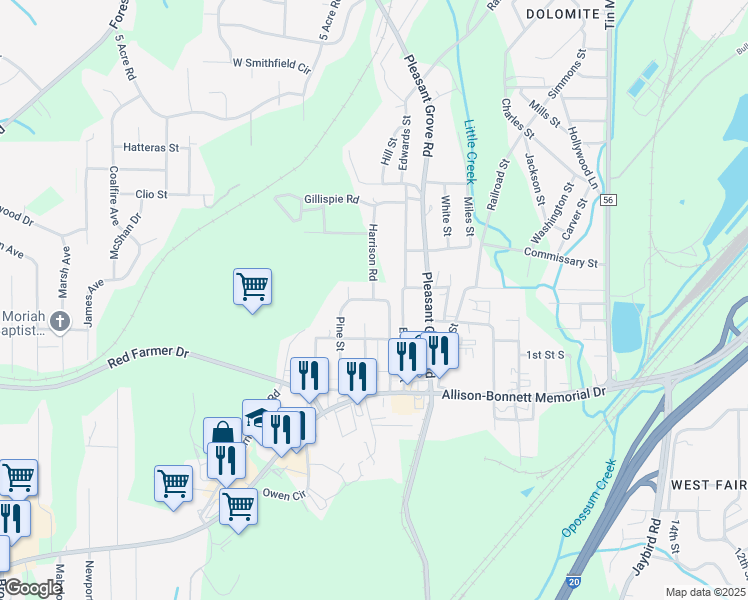 map of restaurants, bars, coffee shops, grocery stores, and more near 238 Crossway Drive in Hueytown