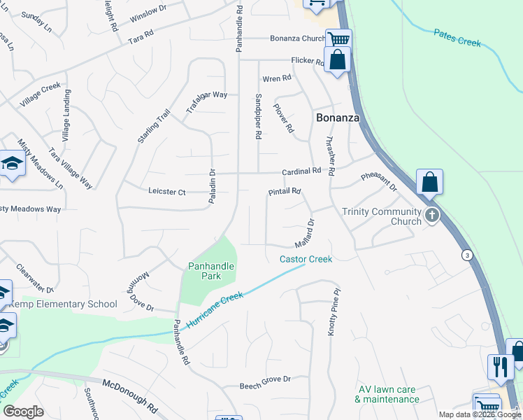 map of restaurants, bars, coffee shops, grocery stores, and more near 1573 Pintail Road in Jonesboro