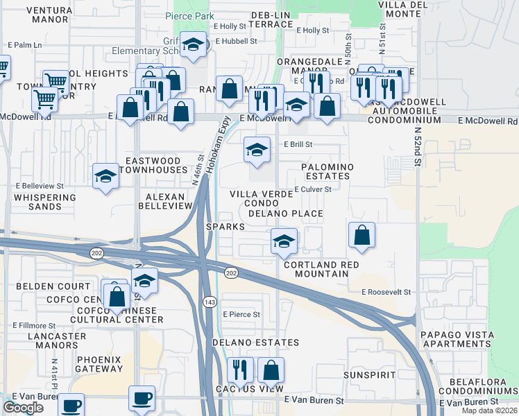 map of restaurants, bars, coffee shops, grocery stores, and more near 4753 East Moreland Street in Phoenix