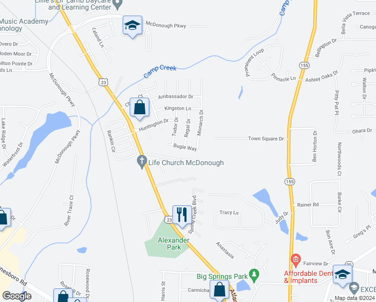 map of restaurants, bars, coffee shops, grocery stores, and more near 118 Bugle Way in McDonough