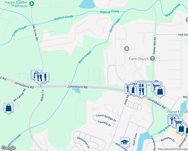 map of restaurants, bars, coffee shops, grocery stores, and more near Heavenly Hollow Place in Henry County