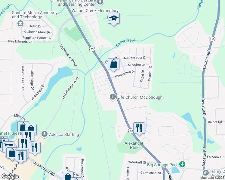 map of restaurants, bars, coffee shops, grocery stores, and more near 388 Rankin Circle in McDonough