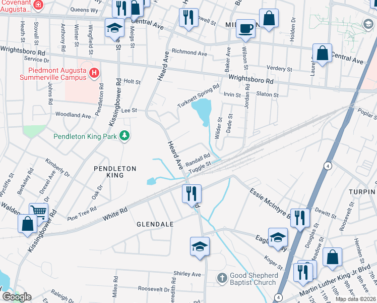 map of restaurants, bars, coffee shops, grocery stores, and more near 2019 Randall Road in Augusta