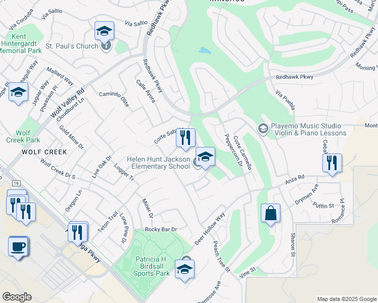 map of restaurants, bars, coffee shops, grocery stores, and more near 32400 Camino San Dimas in Temecula