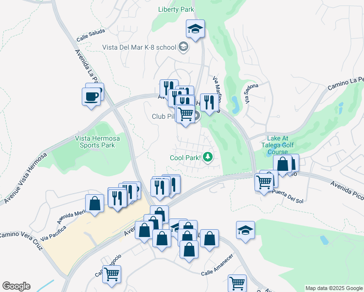 map of restaurants, bars, coffee shops, grocery stores, and more near 6 Paseo Luna in San Clemente