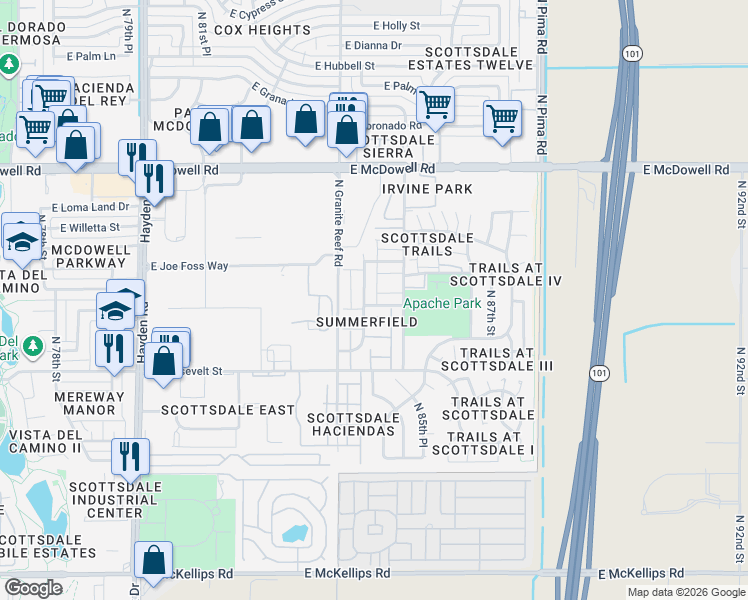 map of restaurants, bars, coffee shops, grocery stores, and more near 8529 East Portland Street in Scottsdale