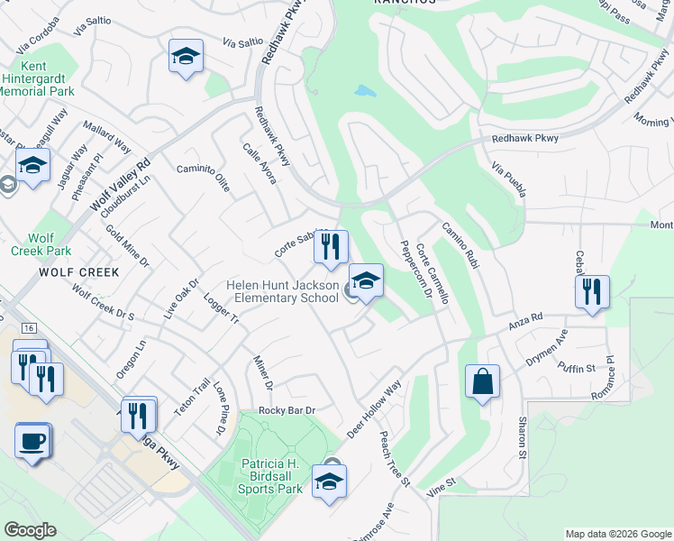 map of restaurants, bars, coffee shops, grocery stores, and more near 32400 Camino San Dimas in Temecula