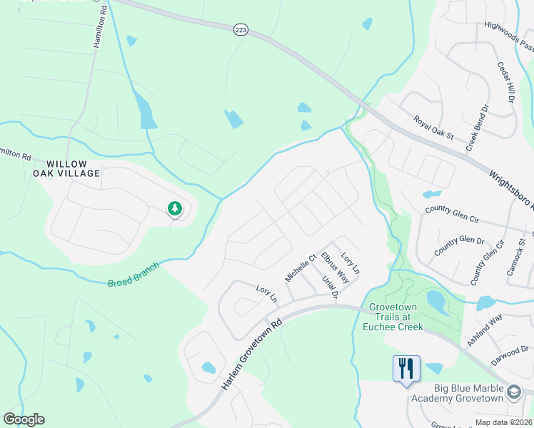 map of restaurants, bars, coffee shops, grocery stores, and more near 478 Lory Lane in Grovetown