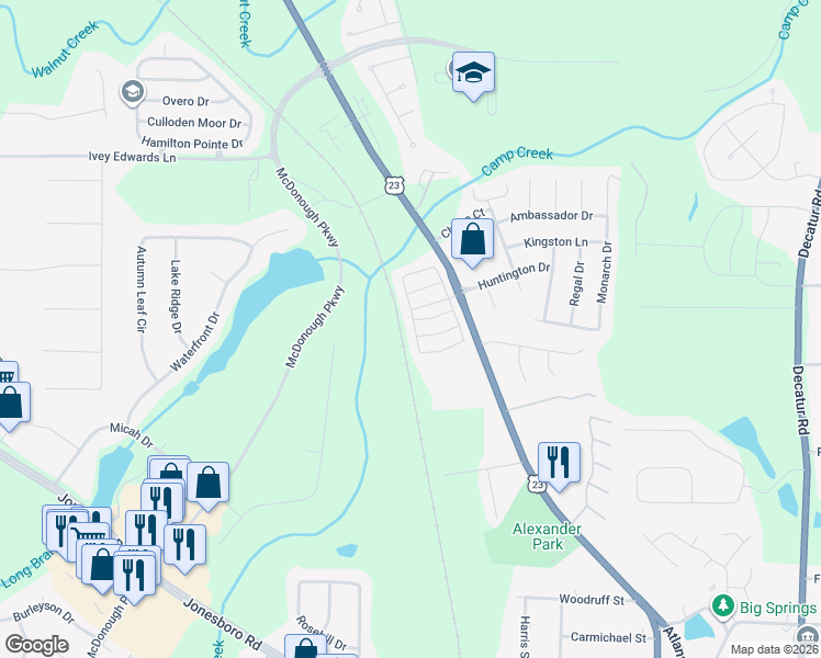 map of restaurants, bars, coffee shops, grocery stores, and more near 268 Rankin Circle in McDonough