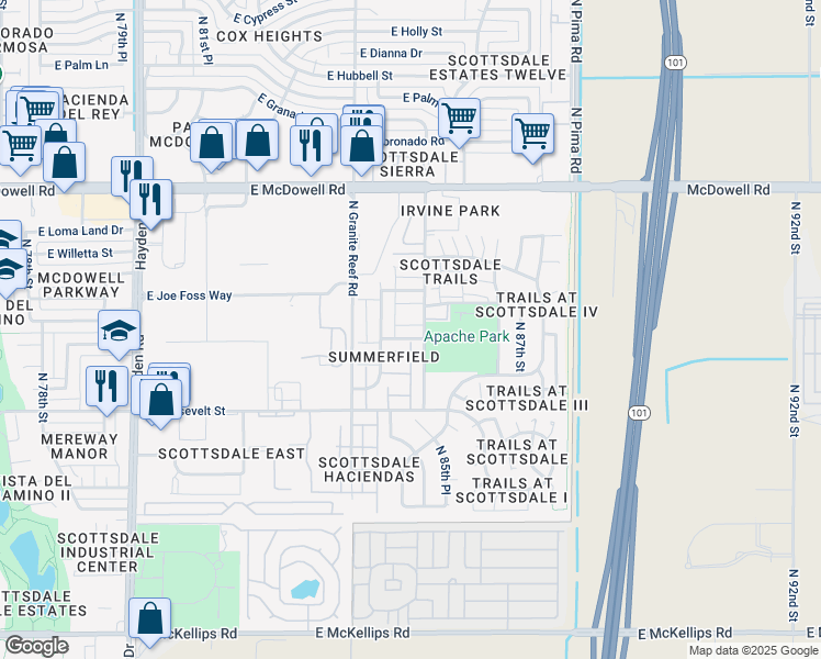 map of restaurants, bars, coffee shops, grocery stores, and more near 8529 East Portland Street in Scottsdale