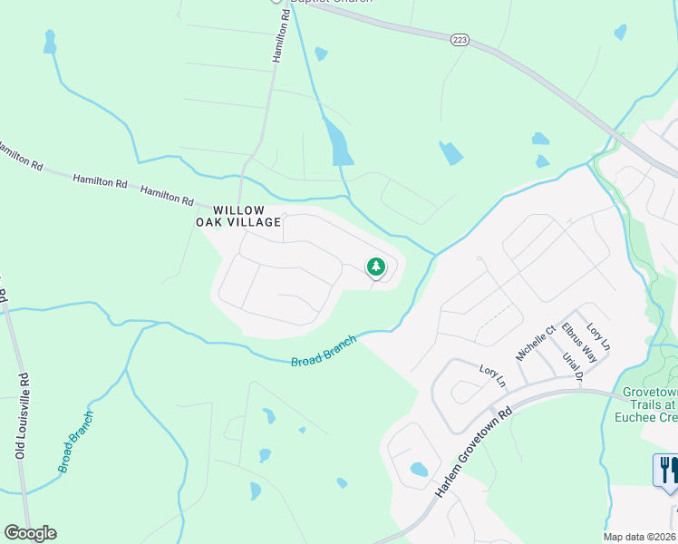 map of restaurants, bars, coffee shops, grocery stores, and more near 504 Sebastian Drive in Grovetown