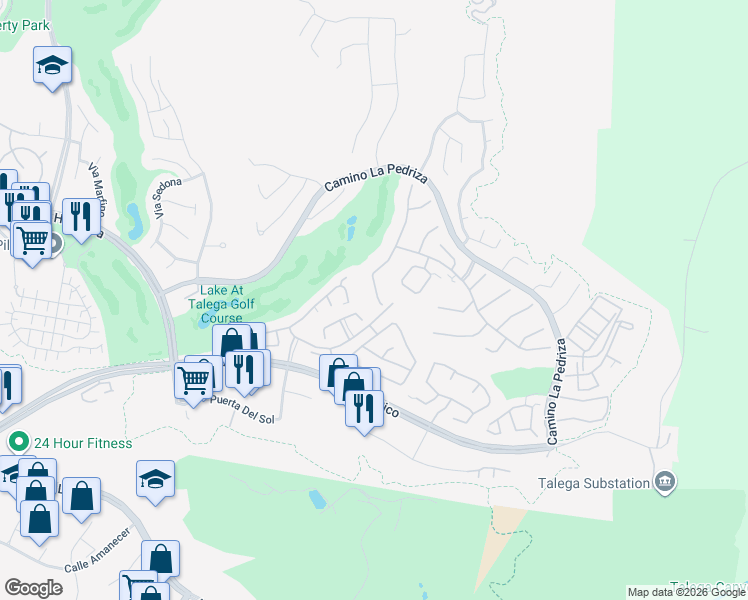 map of restaurants, bars, coffee shops, grocery stores, and more near 61 Camino Lienzo in San Clemente