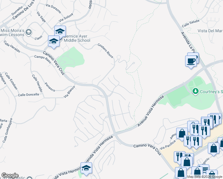 map of restaurants, bars, coffee shops, grocery stores, and more near 2515 Costero Magestuoso in San Clemente