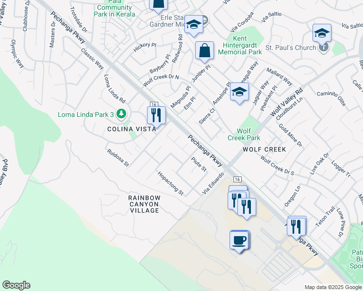 map of restaurants, bars, coffee shops, grocery stores, and more near 31278 Bocaw Circle in Temecula