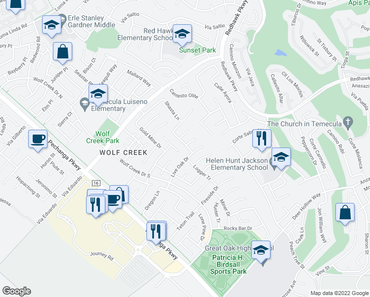 map of restaurants, bars, coffee shops, grocery stores, and more near 45963 Hunter Lodge Lane in Temecula