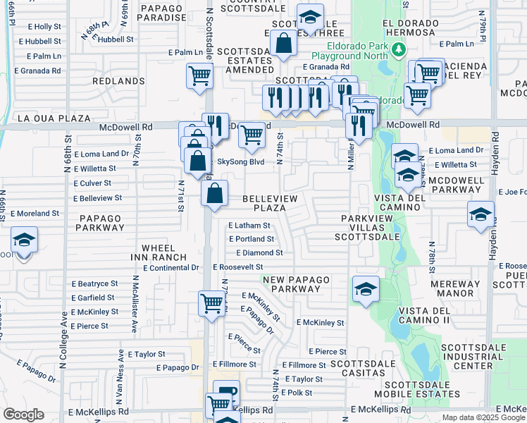 map of restaurants, bars, coffee shops, grocery stores, and more near 1085 East Enterprise Drive in Scottsdale