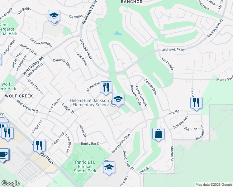 map of restaurants, bars, coffee shops, grocery stores, and more near 45870 Paseo Gallante in Temecula