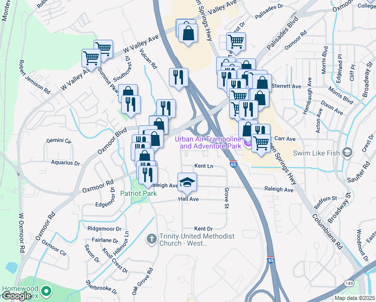 map of restaurants, bars, coffee shops, grocery stores, and more near 505 Cobb Street in Birmingham