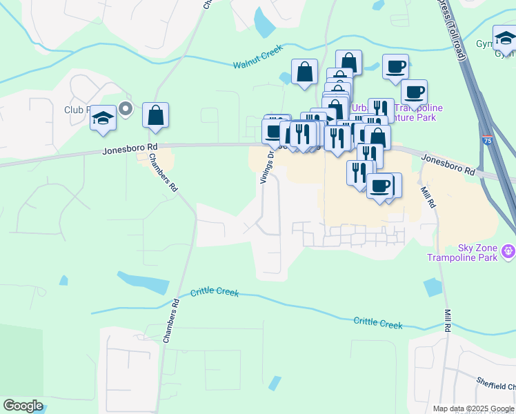 map of restaurants, bars, coffee shops, grocery stores, and more near 154 Vinings Drive in McDonough