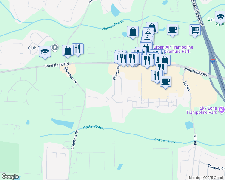 map of restaurants, bars, coffee shops, grocery stores, and more near 154 Vinings Drive in McDonough