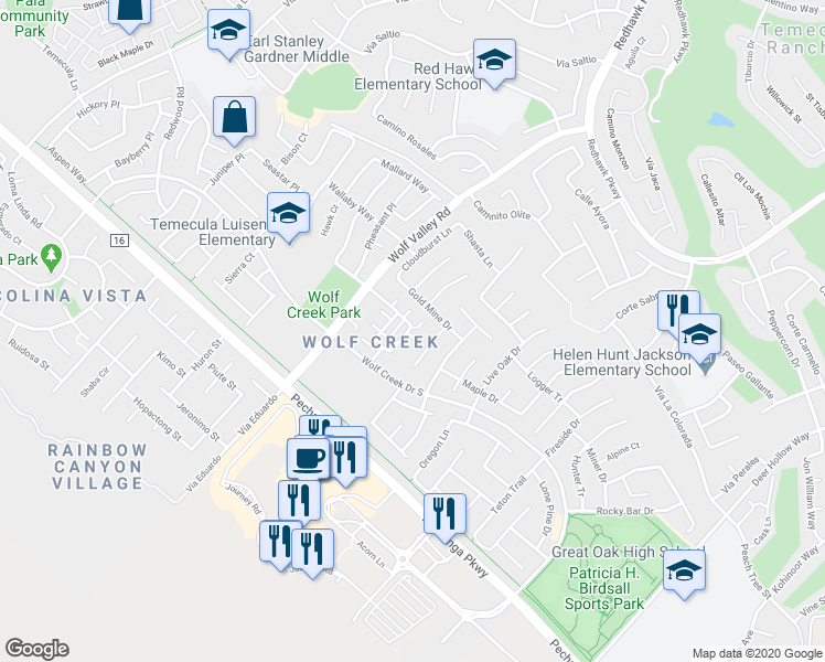 map of restaurants, bars, coffee shops, grocery stores, and more near 45950 Daviana Way in Temecula