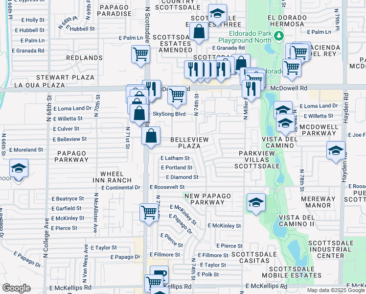 map of restaurants, bars, coffee shops, grocery stores, and more near 1085 East Enterprise Drive in Scottsdale