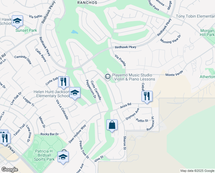 map of restaurants, bars, coffee shops, grocery stores, and more near 45831 Camino Rubi in Temecula