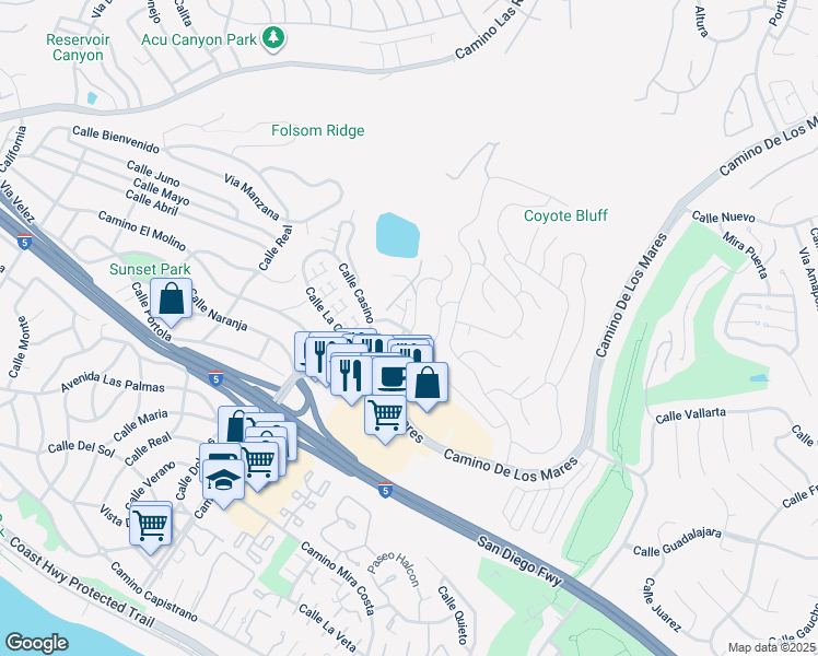 map of restaurants, bars, coffee shops, grocery stores, and more near 3515 Calle Zorra in San Clemente