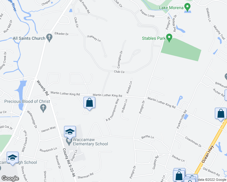 map of restaurants, bars, coffee shops, grocery stores, and more near 997 Martin Luther King Road in Pawleys Island