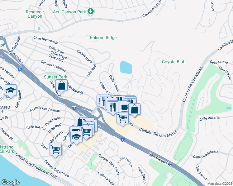 map of restaurants, bars, coffee shops, grocery stores, and more near 728 Calle Casita in San Clemente