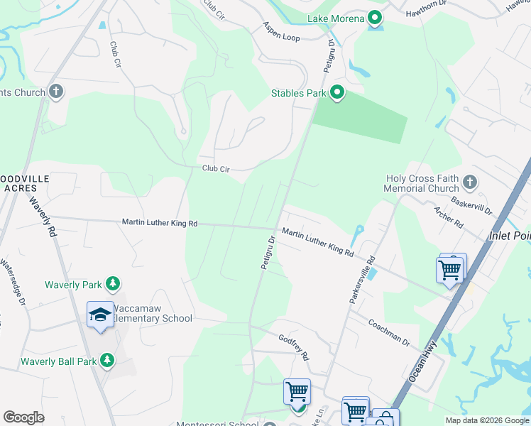 map of restaurants, bars, coffee shops, grocery stores, and more near 855 Martin Luther King Road in Andrews