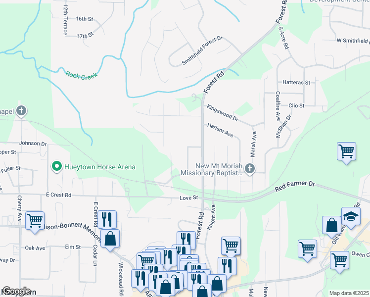 map of restaurants, bars, coffee shops, grocery stores, and more near 428 Wren Avenue in Hueytown