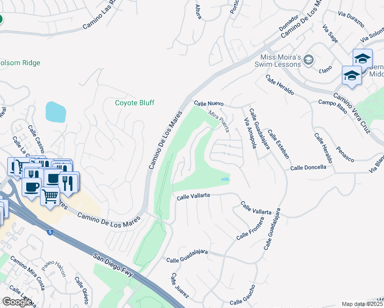 map of restaurants, bars, coffee shops, grocery stores, and more near 41 Mira Las Olas in San Clemente
