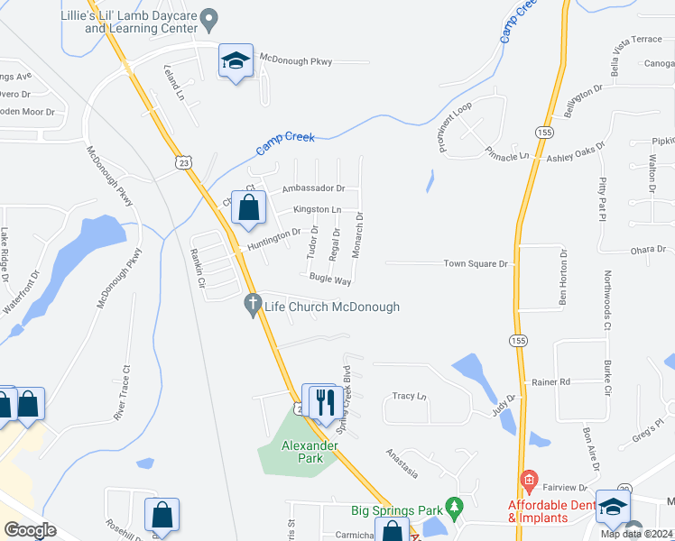 map of restaurants, bars, coffee shops, grocery stores, and more near 3020 Regal Drive in McDonough