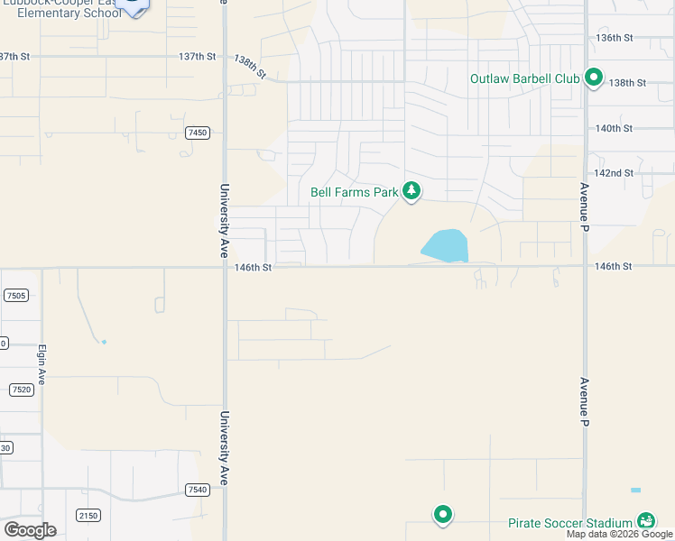 map of restaurants, bars, coffee shops, grocery stores, and more near 2223 146th Street in Lubbock