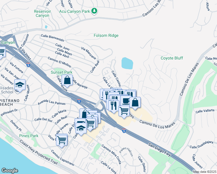 map of restaurants, bars, coffee shops, grocery stores, and more near 3707 Calle La Quinta in San Clemente