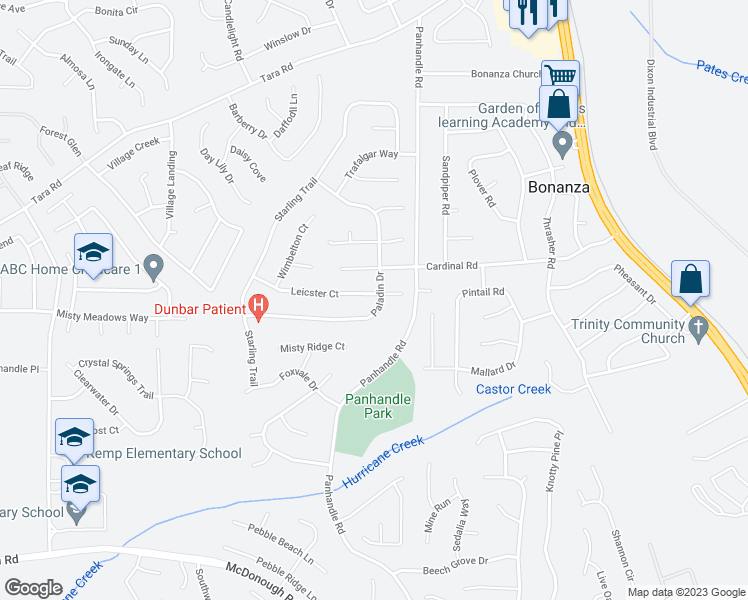 map of restaurants, bars, coffee shops, grocery stores, and more near 10799 Paladin Drive in Hampton