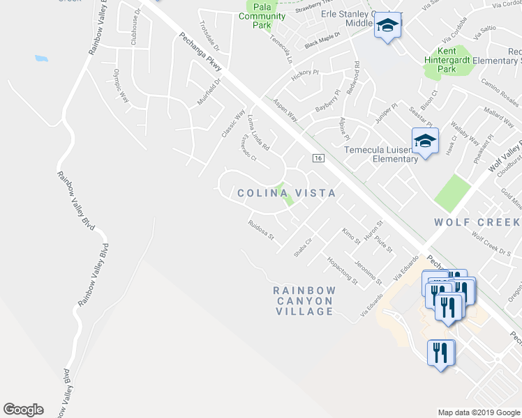 map of restaurants, bars, coffee shops, grocery stores, and more near 45358 Tesiben Court in Temecula