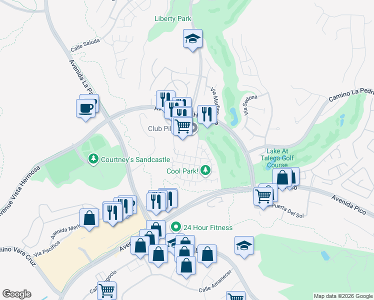 map of restaurants, bars, coffee shops, grocery stores, and more near 811 Avenue Talega in San Clemente