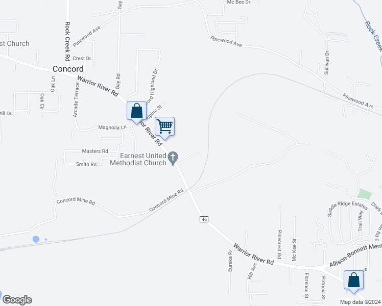 map of restaurants, bars, coffee shops, grocery stores, and more near 105 Beasley Drive in Hueytown