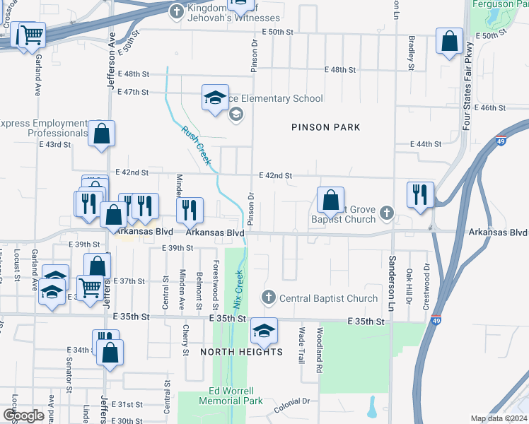map of restaurants, bars, coffee shops, grocery stores, and more near 3928 Eastwood Drive in Texarkana