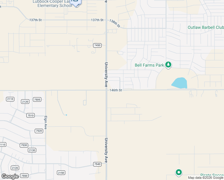 map of restaurants, bars, coffee shops, grocery stores, and more near 2458 146th Street in Lubbock